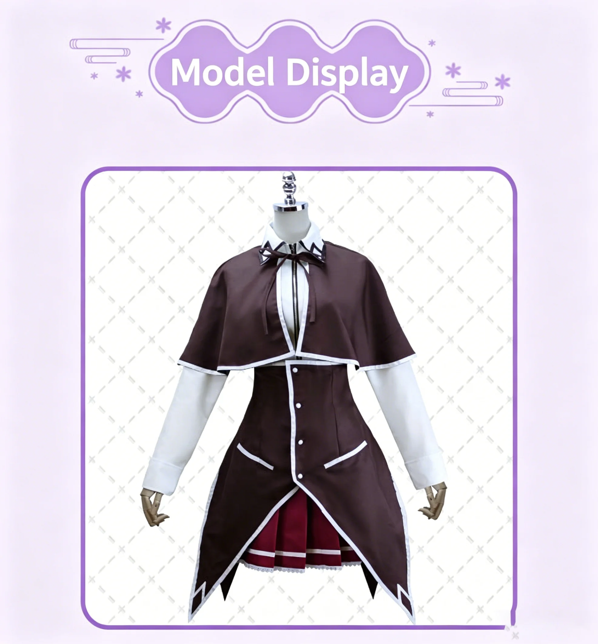 Retro Gothic School Uniform Cosplay Set, Long Sleeve Top with Cape & Pleated Skirt for Themed Parties view 3