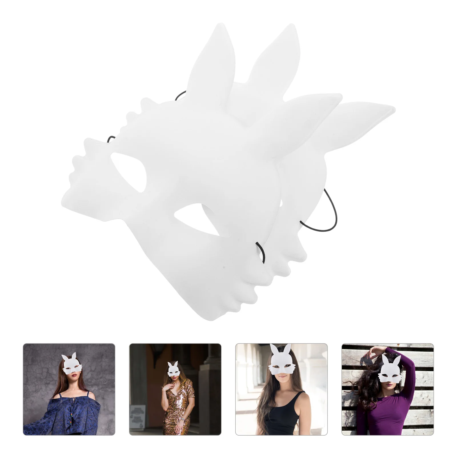 

2 PCS Blank Rabbit Mask Half Face Halloween Diy Bunny Vintage Craft Pvc Animal Masquerade Child