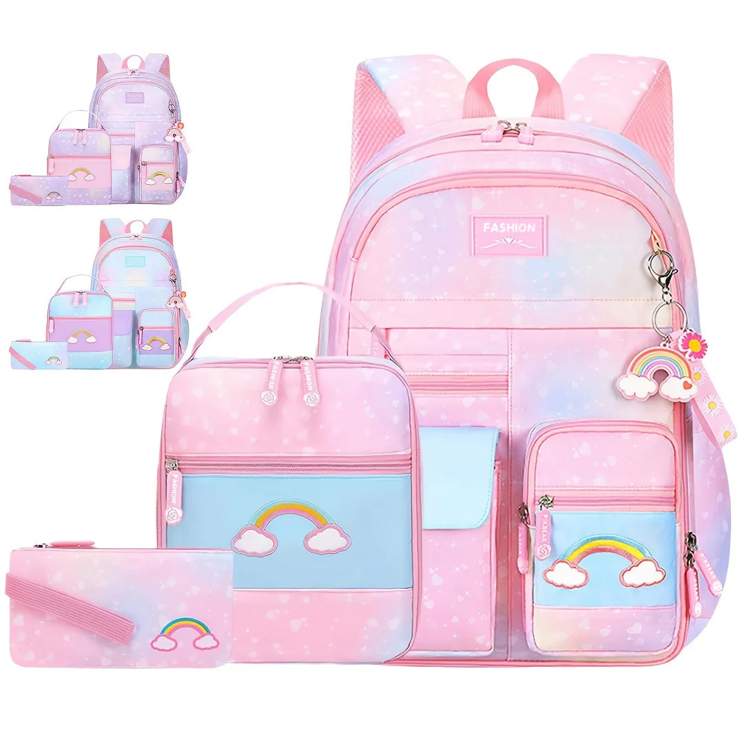 3pcs/set Kids School Backpack for Girls with Lunch Box Pencil Case Set Elementary Primary Middle High College School Bookbags