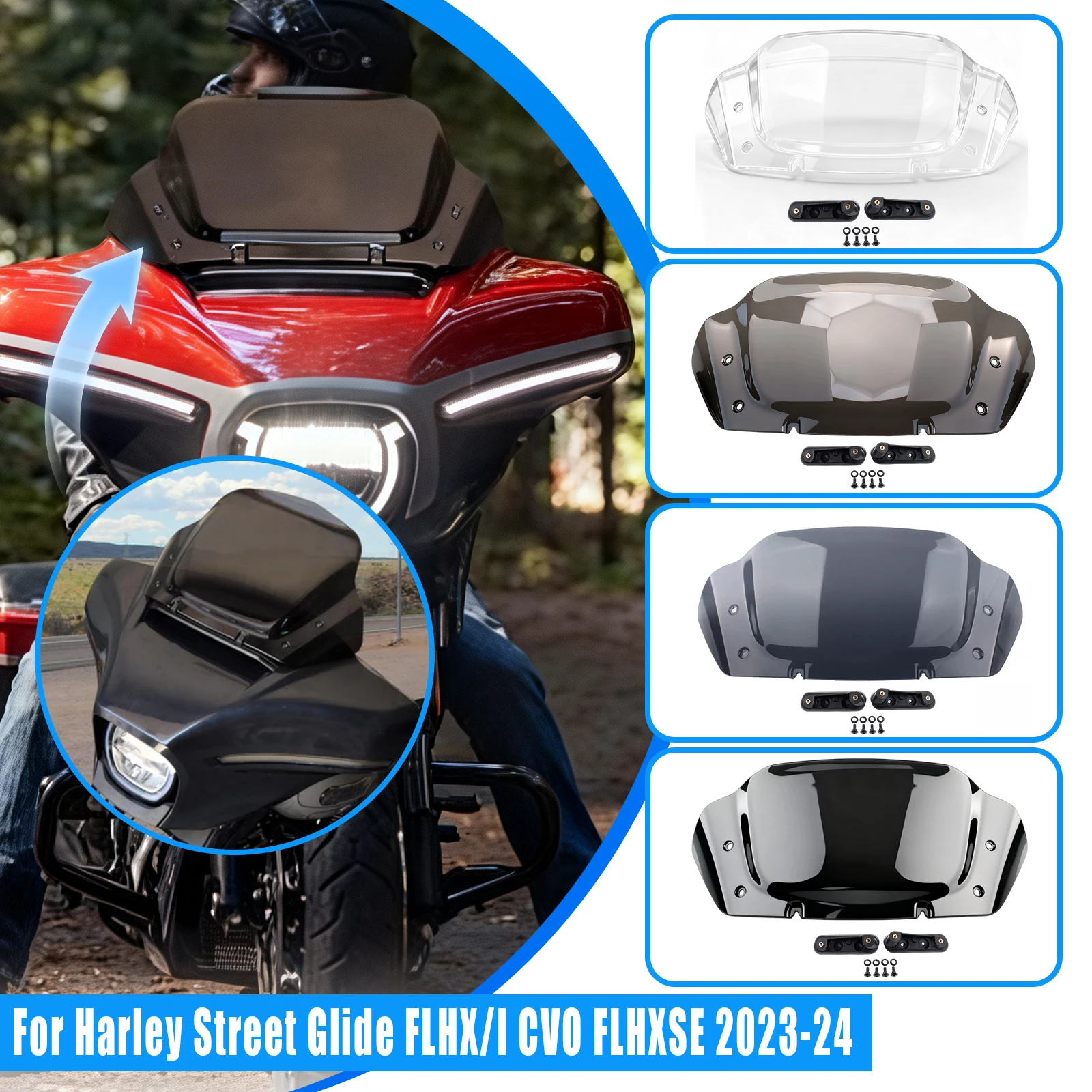 For Harley CVO Street Glide 2023-2024 ABS Motorcycle 10 Inch Windshield Windscreen Front Fairing Wind Deflector Wind Splitter