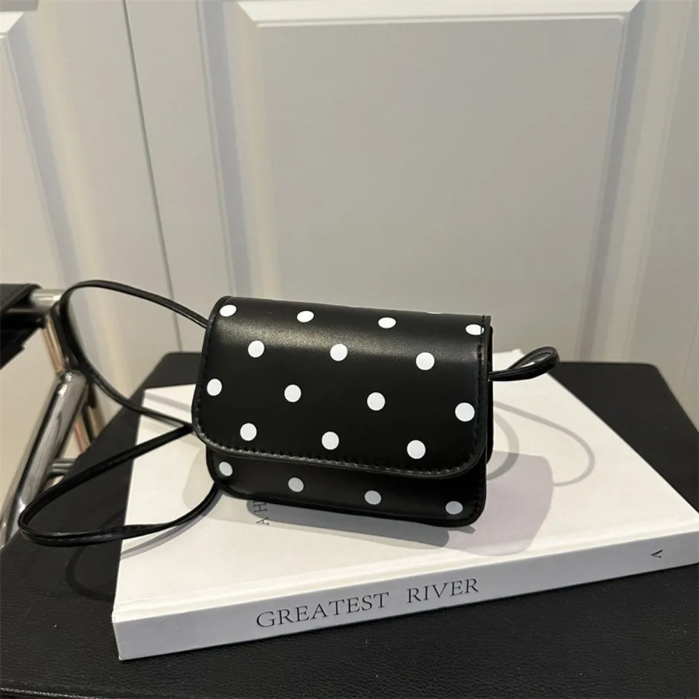 Sweet Polka Dot Crossbody Bag Polyester Lining PU Mini Square Bag Lightweight Oil-Tanned Edges Single-Shoulder Bag Casual