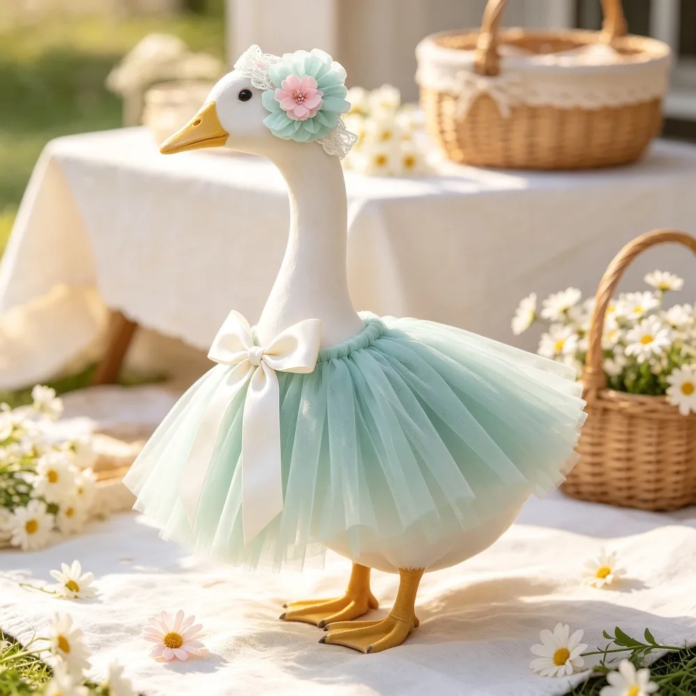 New 23 Inch Porch Goose Tulle Skirt Costume Set Outdoor Lawn Statue Dress Up Festival Decor Goose Not Included