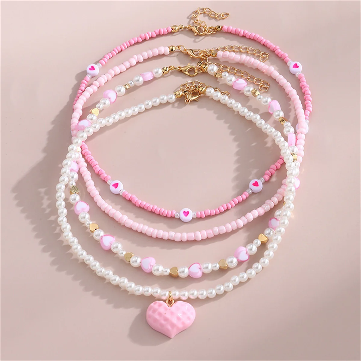 4 pçs/set rosa coração colar menina criança colar conjunto, pequena princesa jóias acessórios favores festa de aniversário