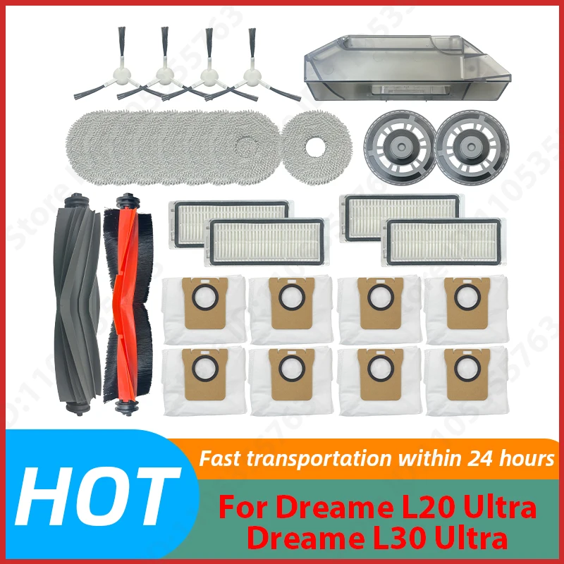 Für Dreame L20 Ultra L30 Ultra Roboterstaubsauger Ersatzteile Gummi-Haupt- und Seitenbürsten Wischtücher HEPA-Filter Staubbeutel Zubehör