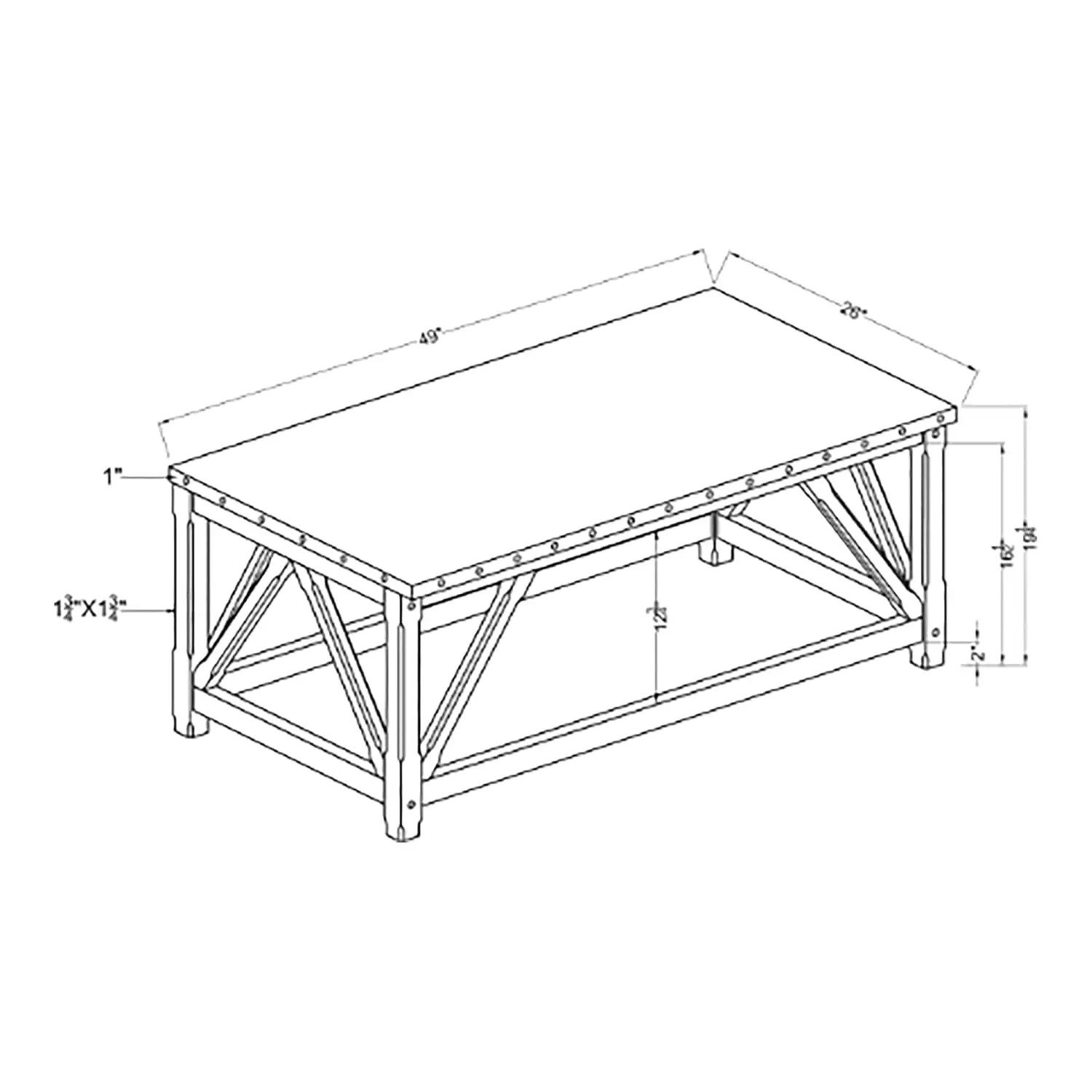 Industrial Rectangle Coffee Table Galvanized Iron Top 49 in. Natural Brown & Silver for Living Room & Bedroom, Customized