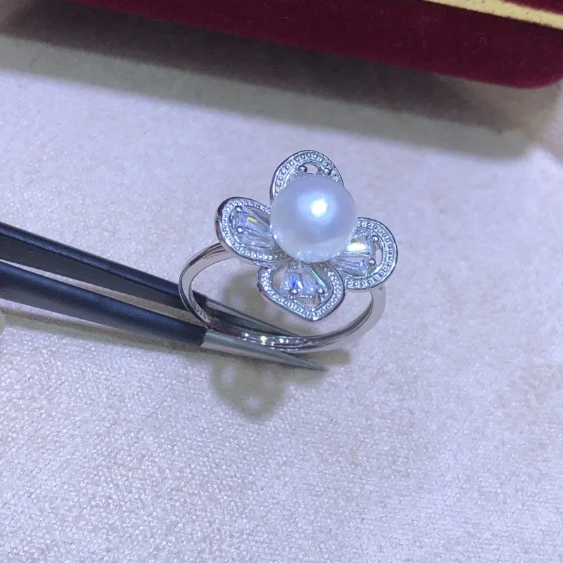S925 Sterling Silver Adjustable Ring Mount Settings Findings Mountings Accessory Parts for 7-8mm Pearls