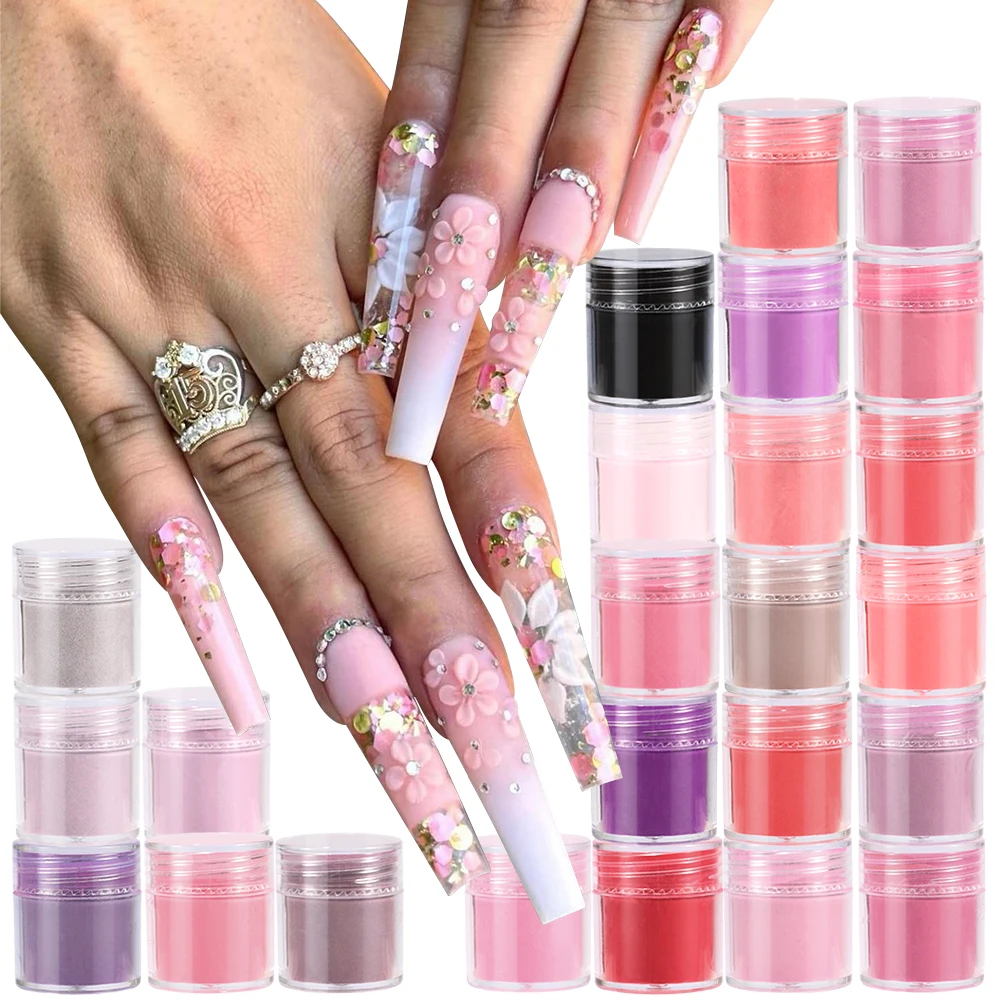 24 Colors Solid Nude Nail Acrylic Powders Extension/Carving/Dipping Crystal Powder 3D Natural Dry Professional Nail Art Powder *