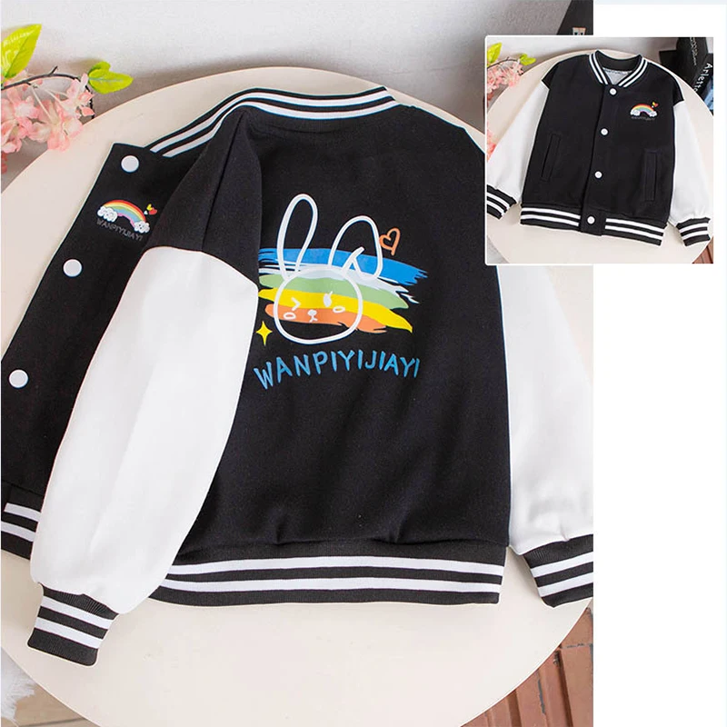 4 6 8 10 12 Years Girls Baseball Coat Spring Autumn Teen Kids Sweatshirt Jackets For Girls New Fashion Unicorn Rabbit Outerwear