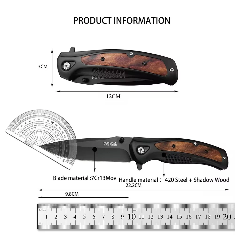 DA315 Folding Knife 7Cr13Mov Blade 420 Steel Inlaid Shadow Wood Handle Tactical Pocket Knife EDC Combat Camping Utility Tools