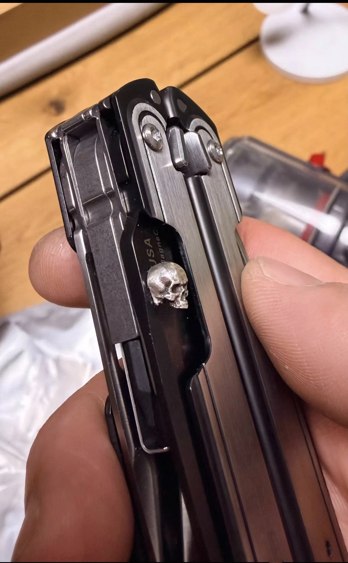 1 Piece Hand Made Silver Skull Thumb Stud for Leatherman ARC WAVE Alpha PLIERS Modify(PLIERS NOT INCLUDED)