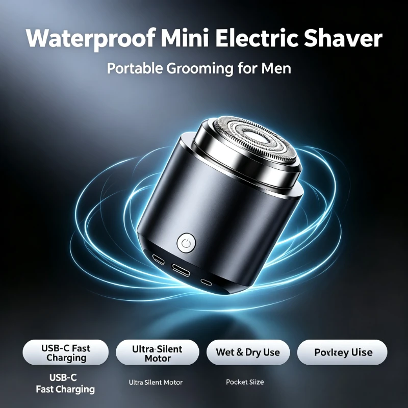 Portable Car Travel Mini Electric Shaver Waterproof USB-C Fast Charging Ultra Quiet Razor for Men Beard Grooming