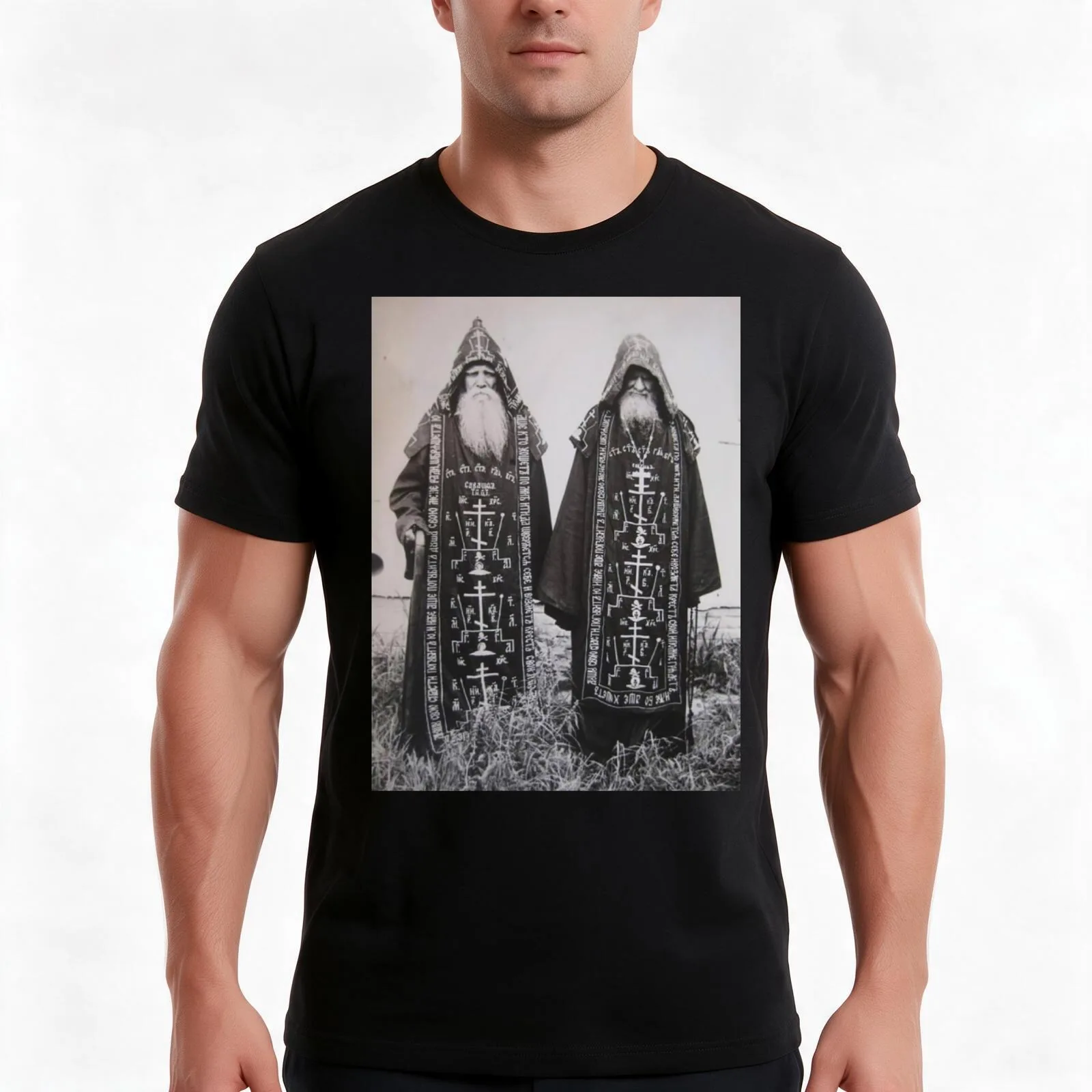 An image of Orthodox monks. Men T Shirt anime t shirts for man