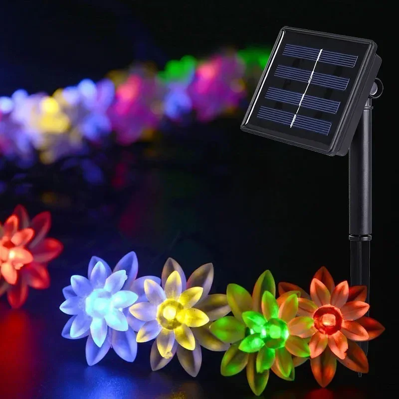 Imagem -02 - Lotus-solar Led Lights String para o Exterior Flores de Cerejeira Abelha Festa de Casamento Jardim de Natal Fada Decoração do Pátio