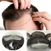 Hotsale 100% pieza de cabello humano hombres Topper V Loop piel súper fina PU línea frontal sistema de frente peluquín parche peluca para hombres