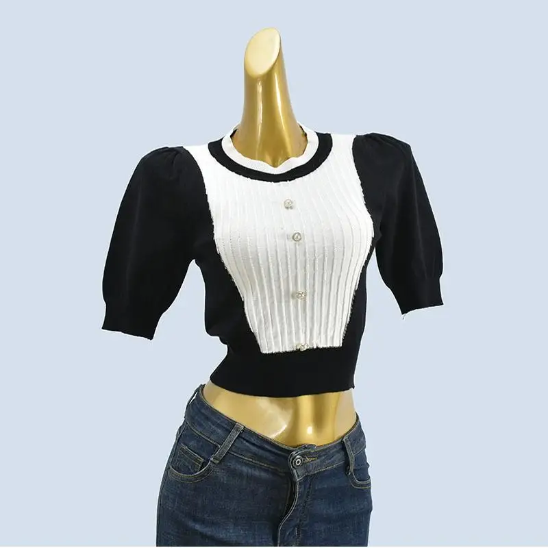 Sweet Color Blo Bubble ort Sve Knitwear Spring Summer  Knot Slimming Design Top Commute Sle Regular Thin