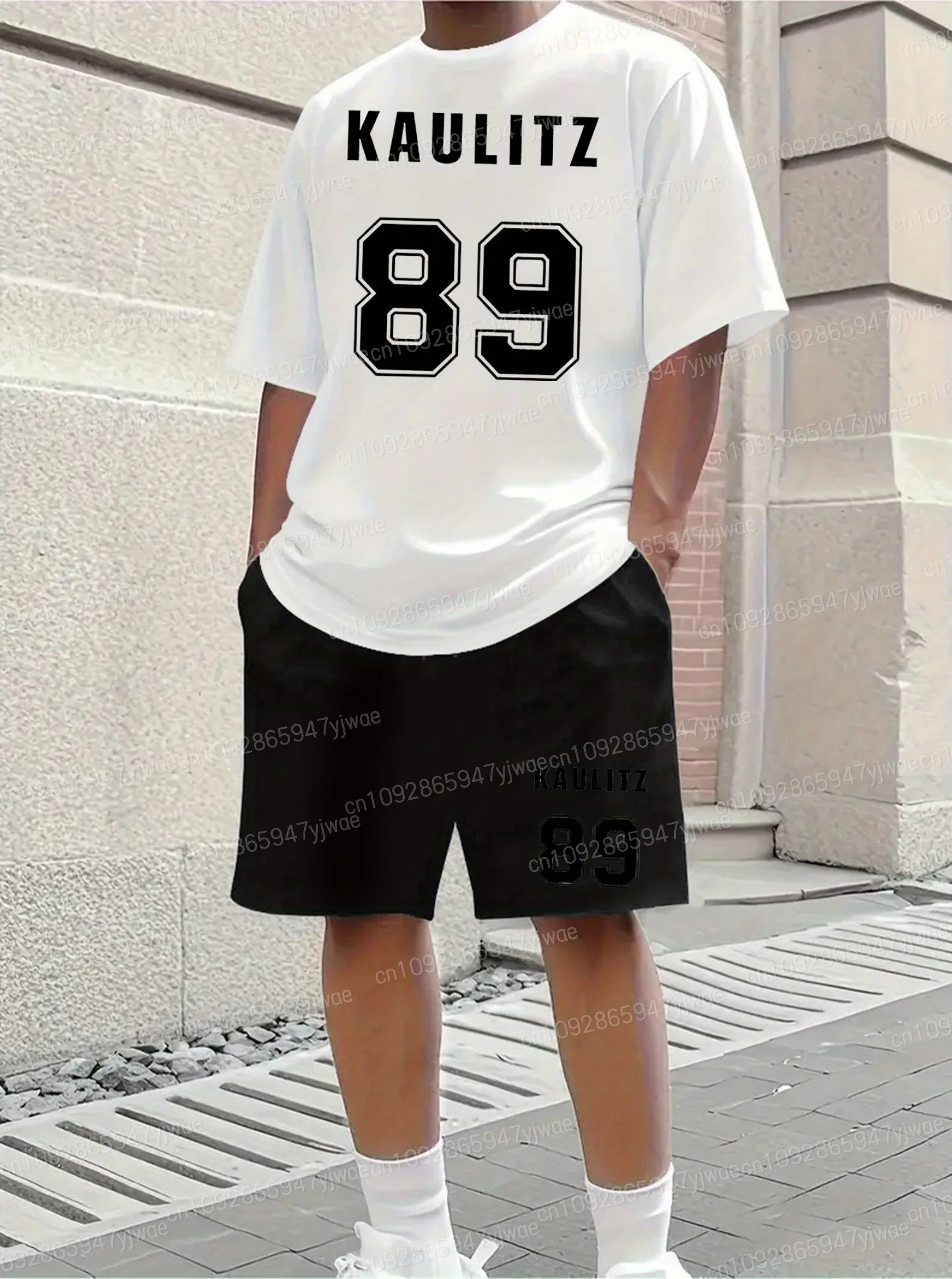 

Summer Men Polyester Lightweight Kaulitz 98 Print Men's Short Sleeve T-Shirt Shorts Set Adult Tracksuit Jogging 2 Piece Set