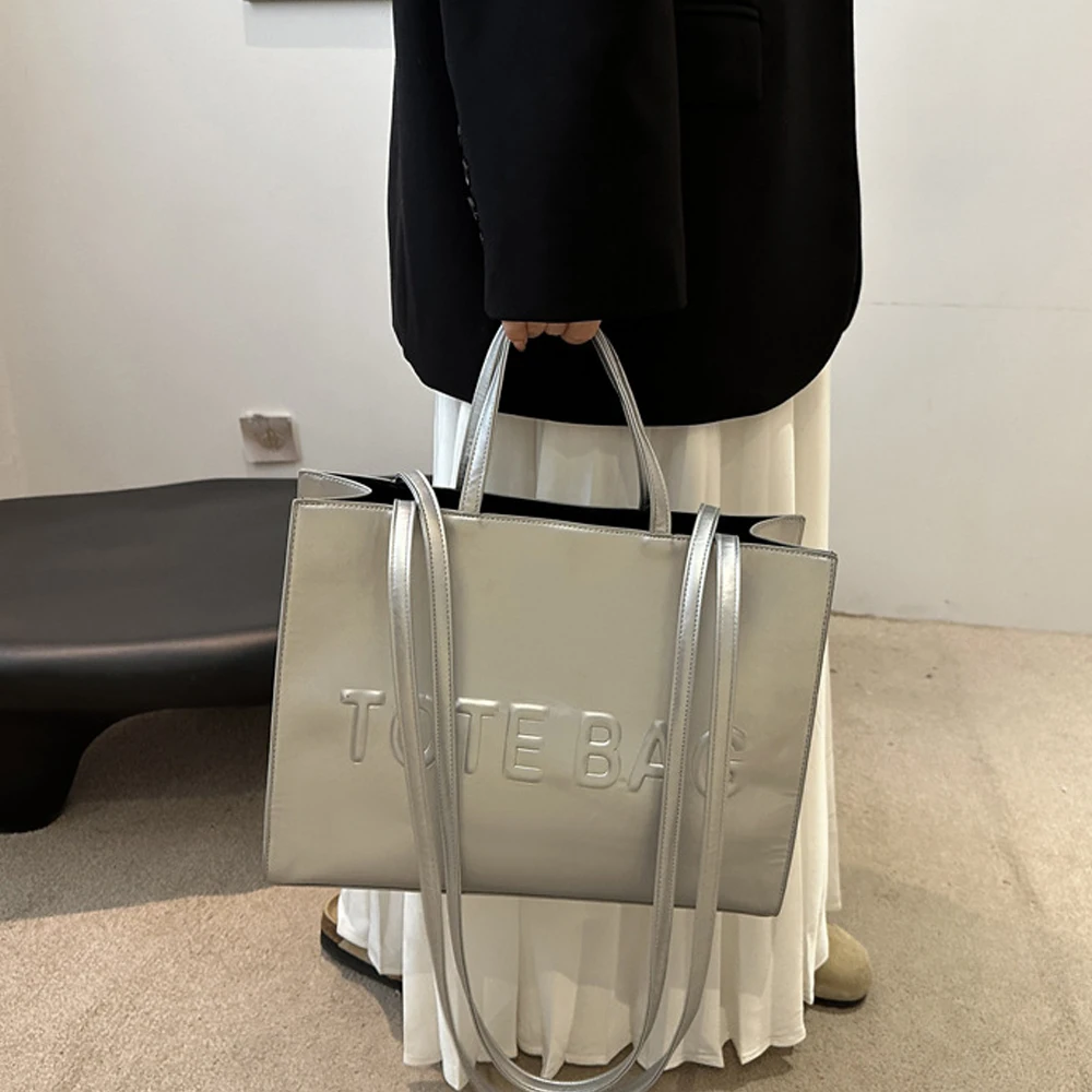 2024 new large capacity simple single shoulder crossbody bag texture handbag letter indentation class commuting tote bag