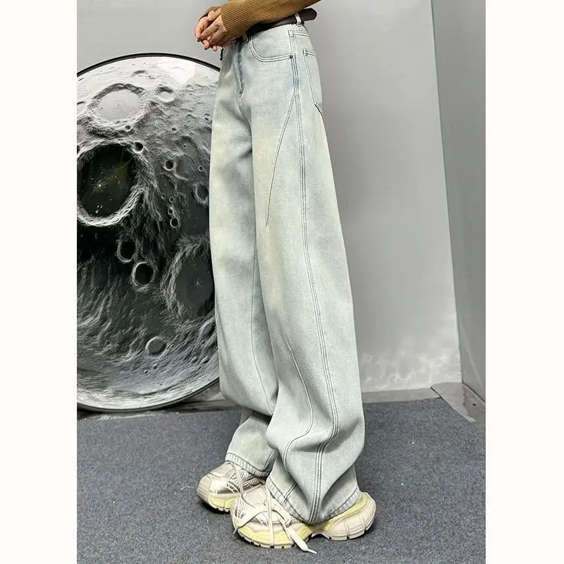 

Women's Fce Lined Wide Leg Jeans Autumn Winter Thi Warm Floor Length Loose Fit Casual Cotton Polyester Denim Pants