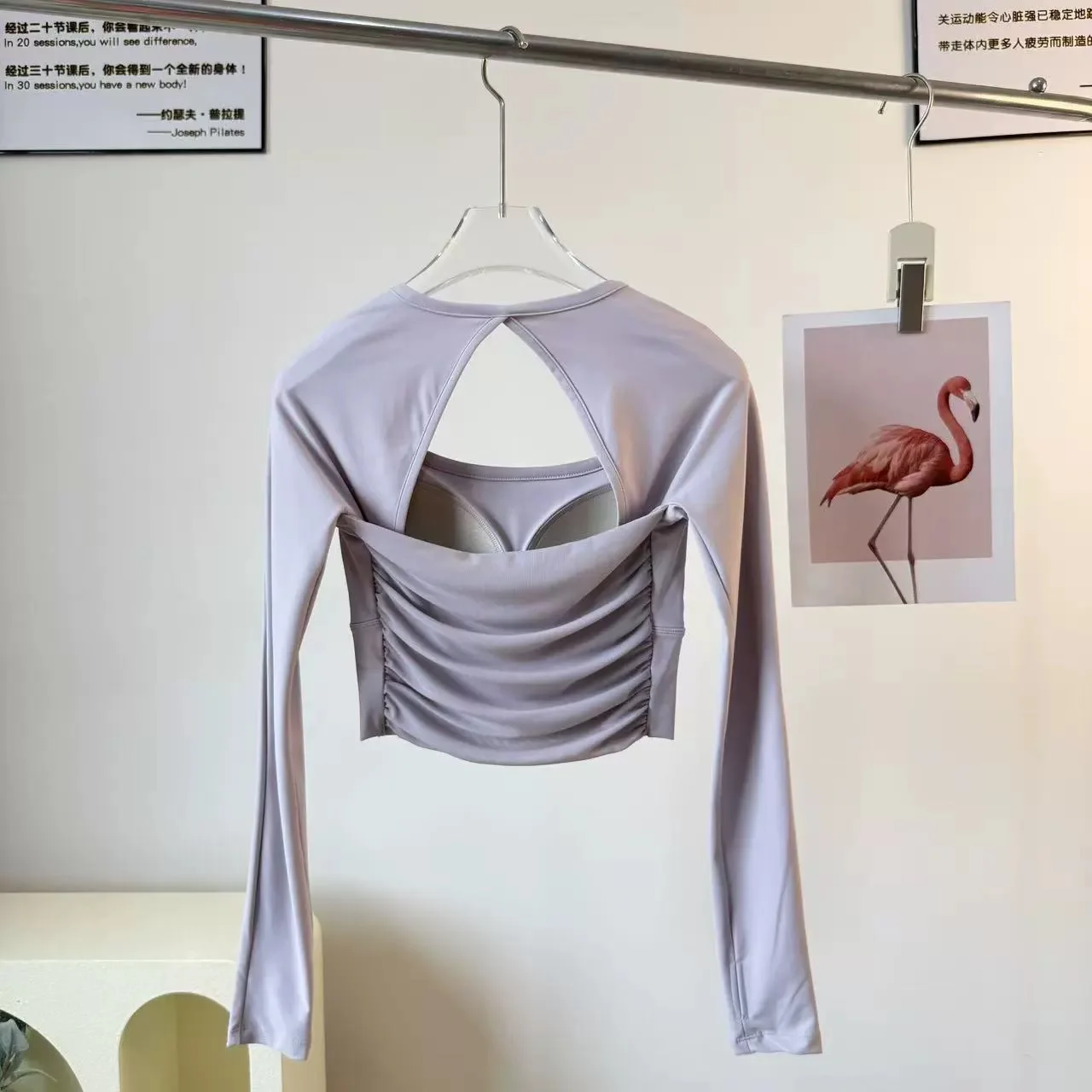 Langarm-Sporttop für Damen mit Brustpolstern, Yoga-Bekleidung, Fitnesskleidung für Pilates-Training, Laufbekleidung – Detail 16