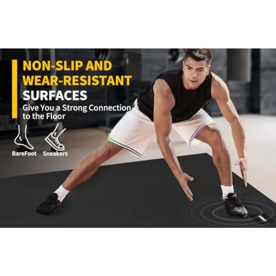 Home workout exercise mat, PVC, black, extra thick 7 mm non-slip surface for jump rope, weights, cardio, shoe-friendly