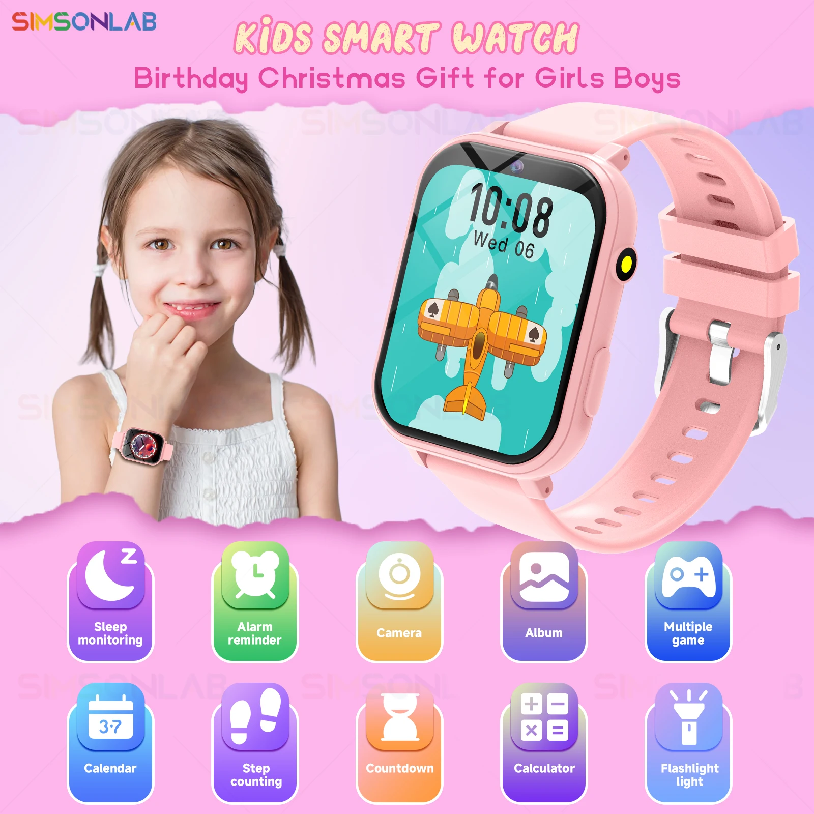 ألعاب Smartwatch الجديدة للأطفال HD كاميرا أمامية مراقبة النوم مصباح يدوي إلكترونيات شاشة تعمل باللمس إنذار آلة حاسبة هدية للأولاد والبنات