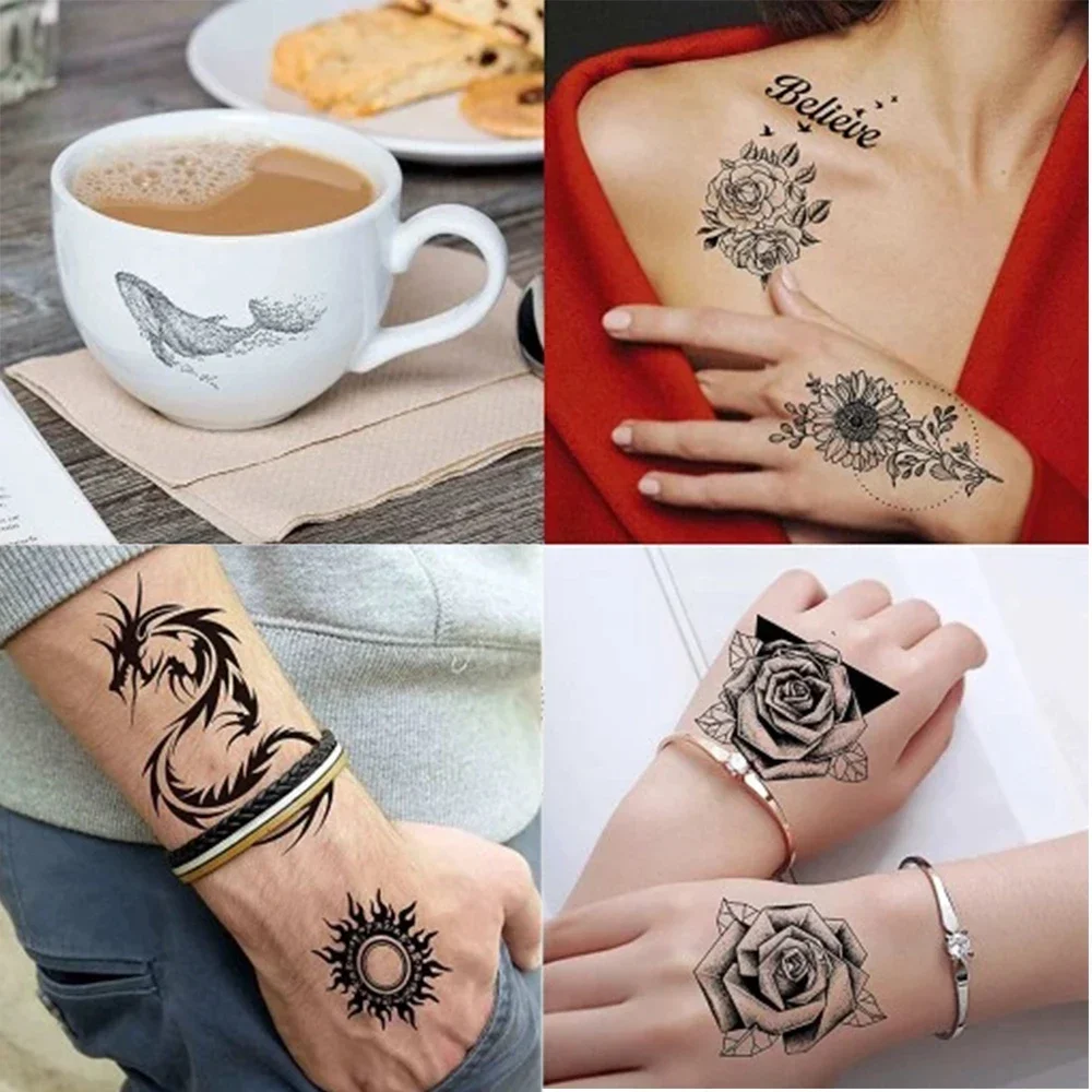 100Pcs Small Waterproof Finger Temporary Tattoo Sticker Cartoon Simple  Wrist Neck Art Fake Tatoo, Notebook /glass paster