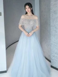 Fairy Temperament One-shoulder Evening Dresses Boat Neck Appliques Slim Elegant Wedding Robe 2024 Prom Vestidos Women Dress