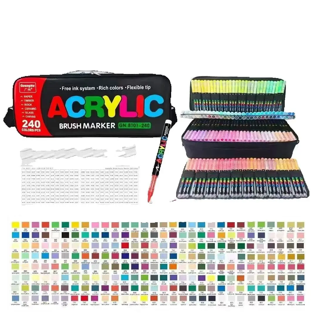 120/168/240pcs GuangNa Acrylic Color Markers Soft Head Painted