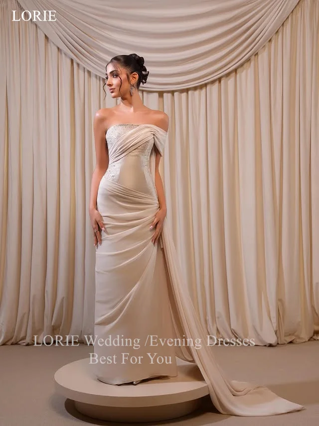 LORIE-vestidos de fiesta de satén rectos, elegantes, con cintas y pliegues, vestido de fiesta de noche con cordones, largo hasta el suelo, personalizado