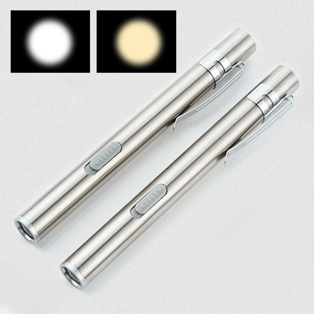 Portable USB Rechargeable Mini Nursing Flashlight Stainless Steel Pen Light Medical Pen Light Torch Lamp With Clip For Doctors