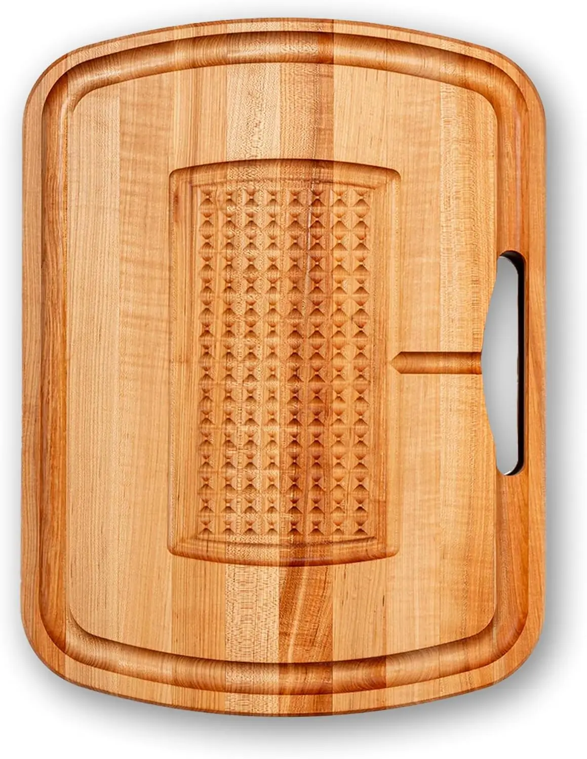 24”x18” Edge-Grain Maple Wood Reversible Butcher Block Cutting Board, 2.25” Thick Heavy-Duty Carving Board with Sloped Juice Groove, Catch Pan and Finger Grips for Home & Commercial Kitchen
