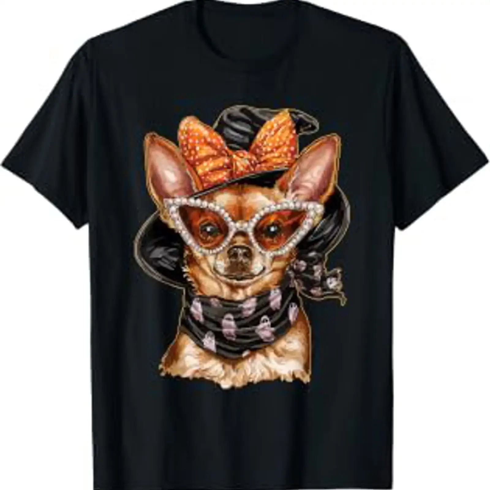 Glam Chihuahua avec Lunettes de Soleil Boujee Chien Halloween Graphique T Shirt vintage Washed Casual Soft graphic Stylish