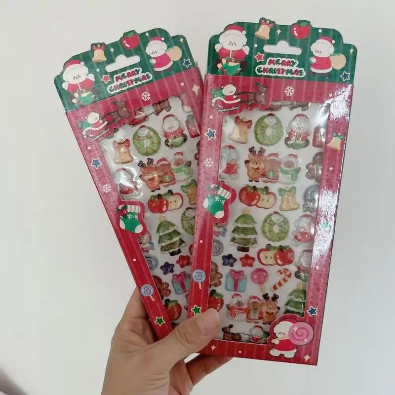 3d Christmas Santa Claus Dream Glitter Stick Stickers Decorative Reward Gifts Cartoon Scrapbooking Adhesive Decorations Gifts