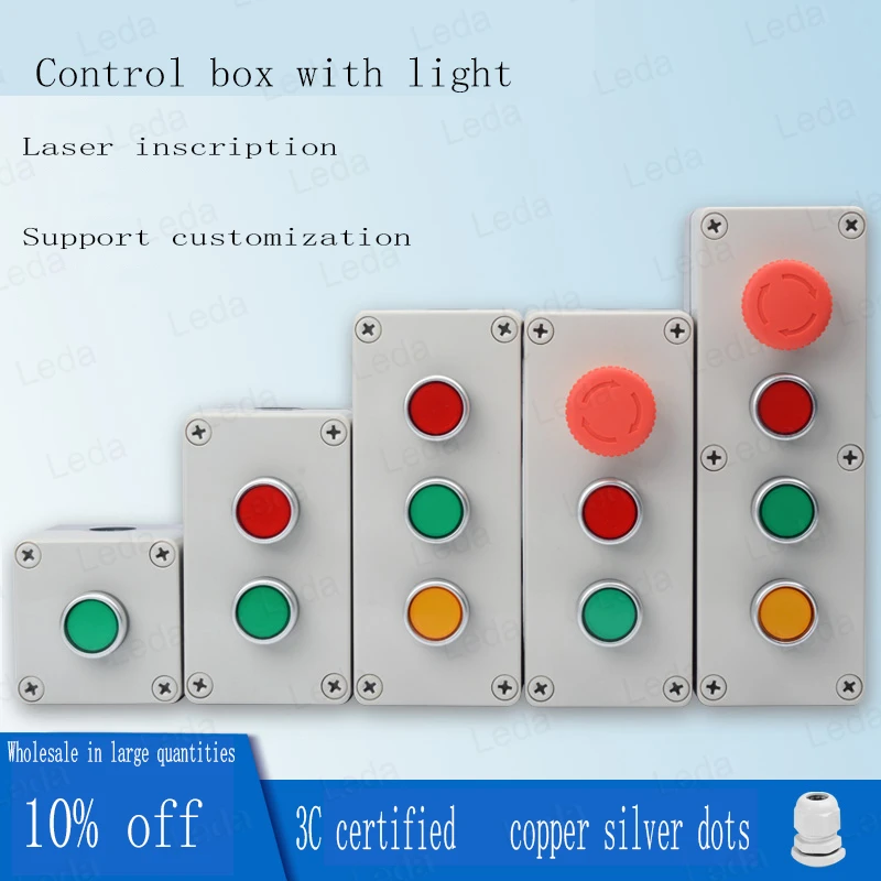 

1pcs Switch Power Start Stop Knob Control Box With Light Button 1234 Hole Reset Jog Self-Locking 24V 220V