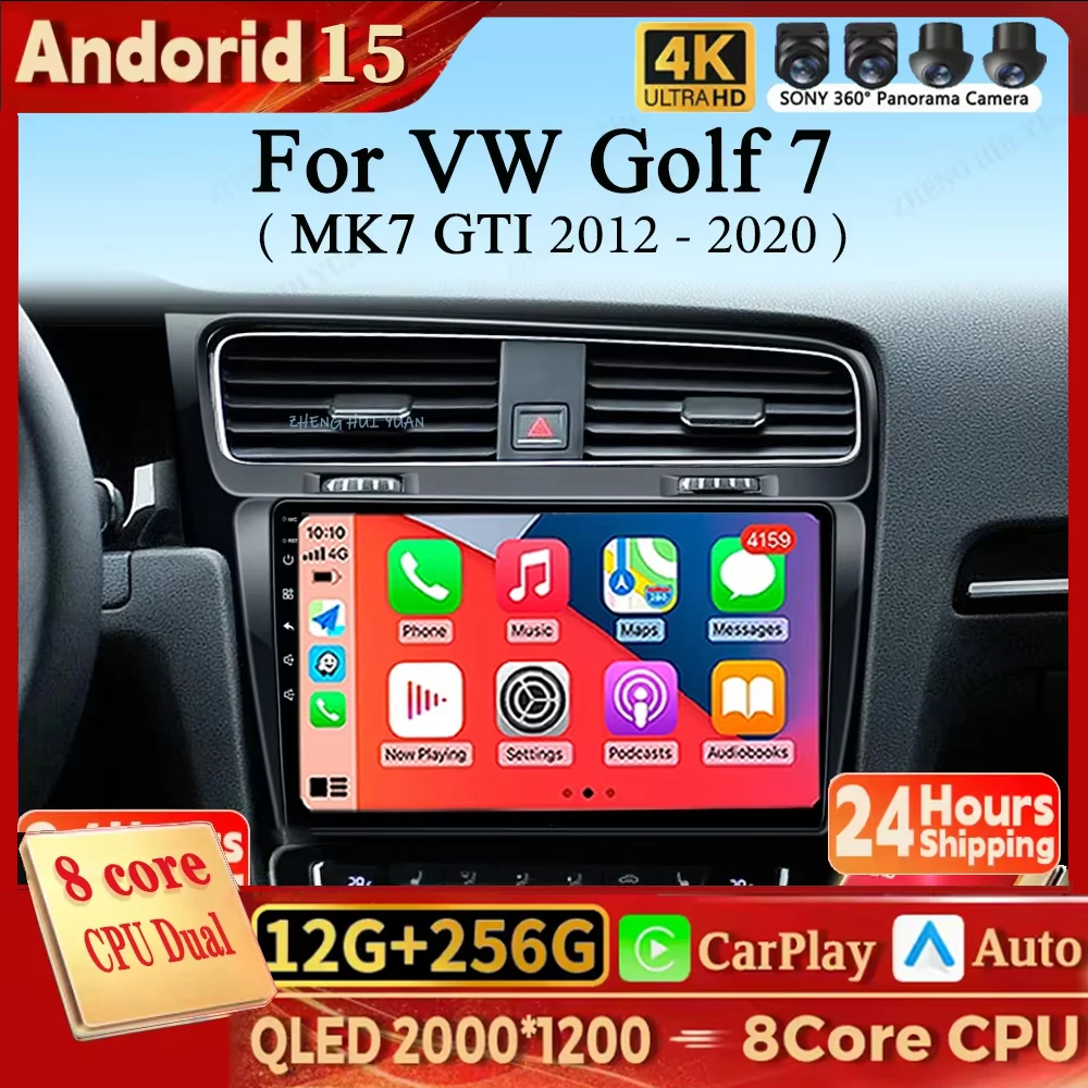 

Android 15 For Volkswagen VW Golf 7 MK7 GTI 2012 - 2020 Carplay Auto 2K Screen Car Radio Multimedia Player WIFI+4G Autoradio RDS