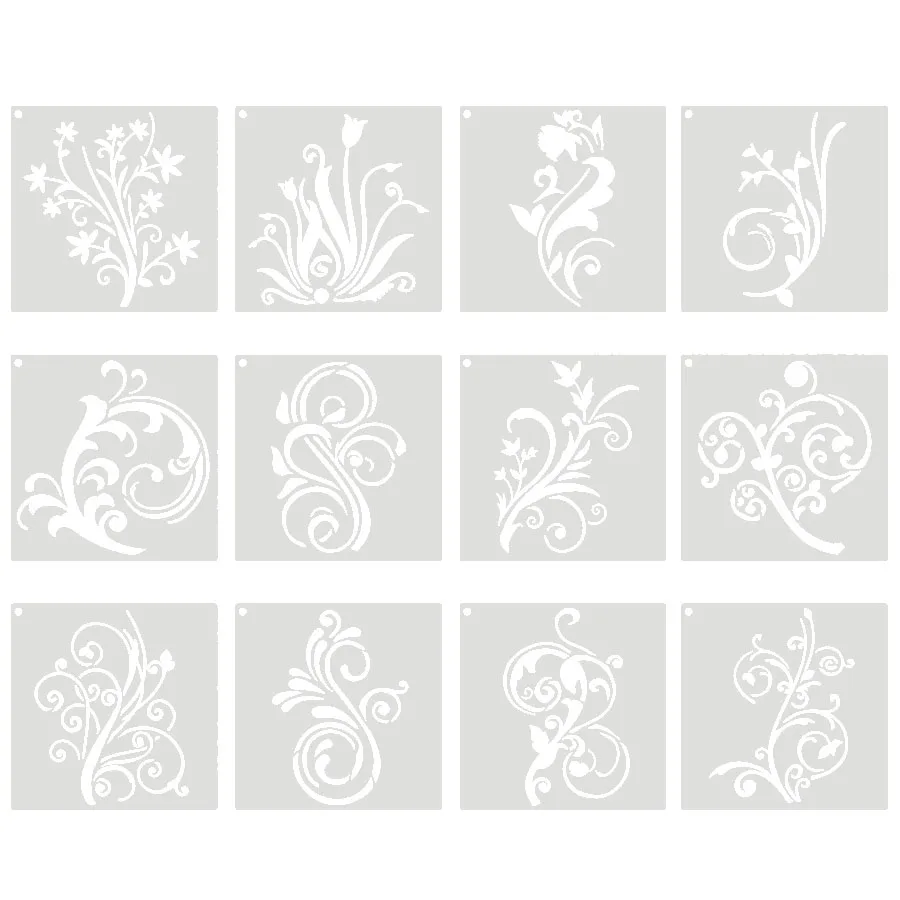 벽 나무 캔버스 패브릭 DIY 공예 장식에 대 한 12PCS 5.9 인치 꽃 패턴 재사용 가능한 그림 스텐실