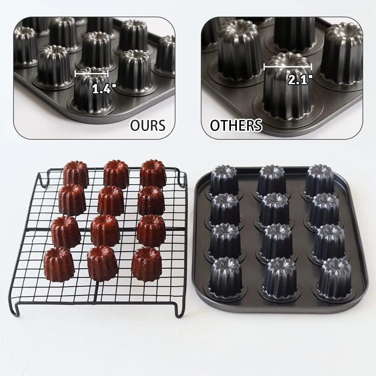 

6/12 Holes Carbon Steel Cannelés Cake Mold Mini Muffin Cupcake Baking Tool French Style Bakeware for Sweet Treats