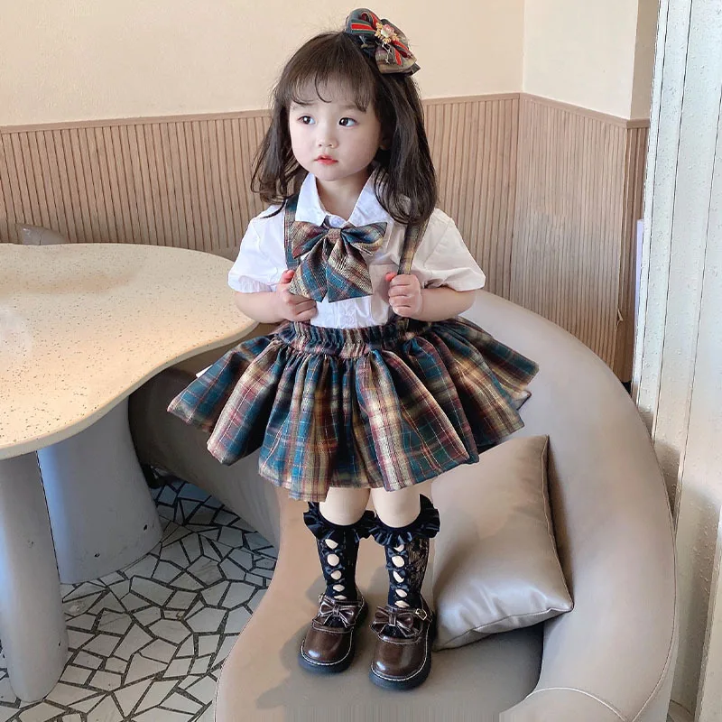 

Josaywin Kids Clothes Girls Plaid Preppy Style JK Children Suit Girls Sets T-shirt + Pleats Skirt Suit Casual Girls Sets