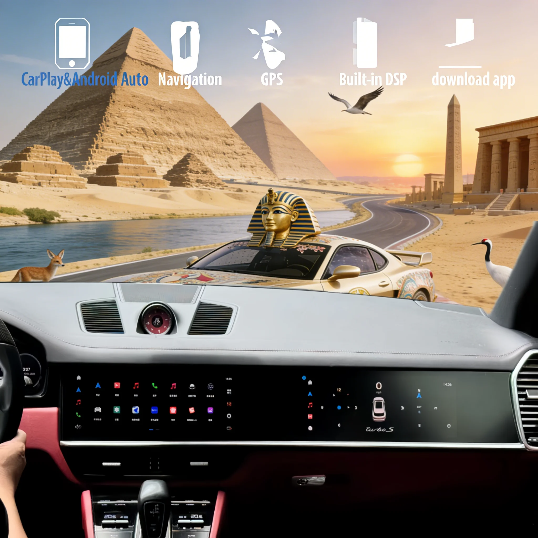 

25.6" CarPlay Auto Android 14 Car Radio For Porsche Cayenne 2018 2019-2023 Dual Screen Multimedia Stereo Player GPS Head Unit