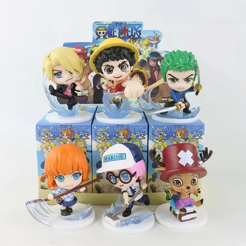 6 Stück One Piece Chibi Anime-Figuren Luffy Zoro Sanji Nami Chopper PVC-Modell Sammelfiguren für Anime-Fans Schreibtisch-Dekoration Geschenk