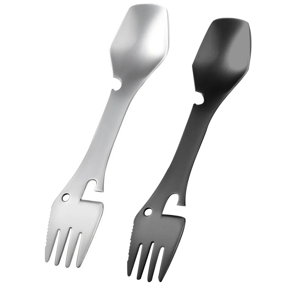 

2Pcs Stainless Steel Flatware 5-in-1 Utility Spork Multifunctional Camping Spork for Family Restaurant Outdoor Adventure Compact