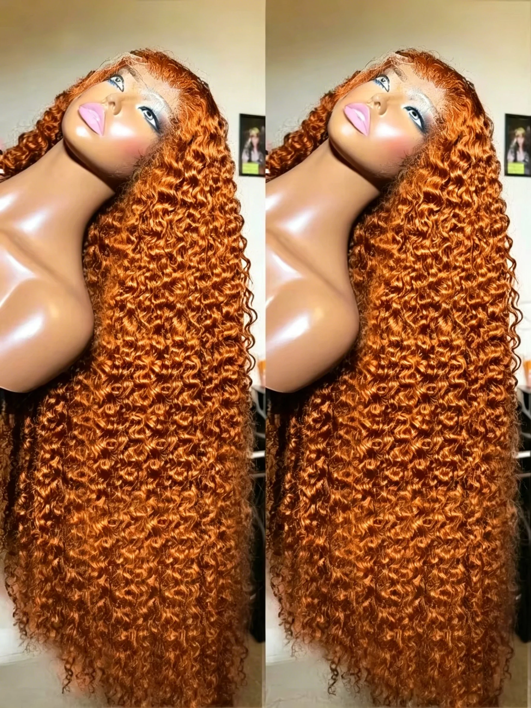 34inch Orange Ginger Water Wave Lace Front Wigs 13x4 13x6 #350 Colored Wigs Brazilian Human Hair Deep Curly Wigs 260Density