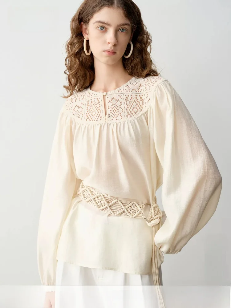 

Artistic Hollow out round Neck Shirt Women's Holiday Top Commute Style Long Sleeve Rigid Fit Color Chinese Made
