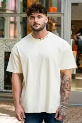 Men's oversized t-shirt muscle sports fitness cotton crew neck short sleeve gym running training basketball uniform