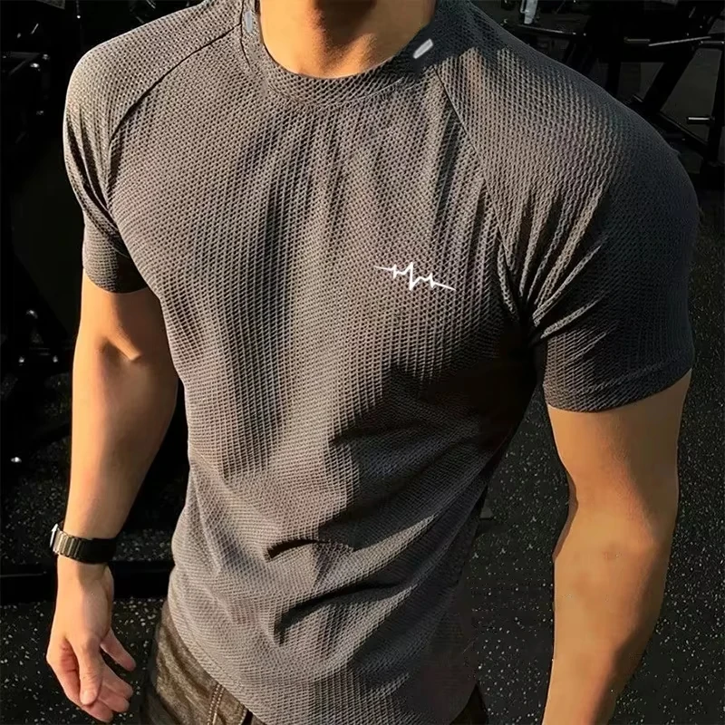 New Men's Short Sleeve Honeycomb Pattern Quick Dry Ice Skin Cool Feeling Men's T-Shirt Breathable Wicking Elastic Sportswear image 5