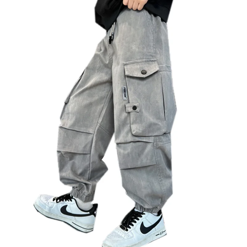 

Children Spring Cargo Pants With Pocket for Boy From 5 6 7 8 9 10 12 to 14 Years Old Kids Casual Hip Hop Trousers For Teenagers