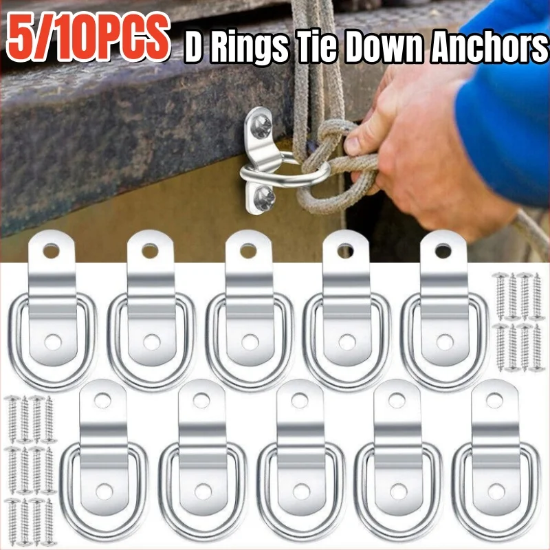 5/10pcs Heavy Duty D Rings Tie Down Anchors,Ring Lashing Hooks,Surface Mount Fixing Clips for Car Trailer Truck Boat Kayak Cargo