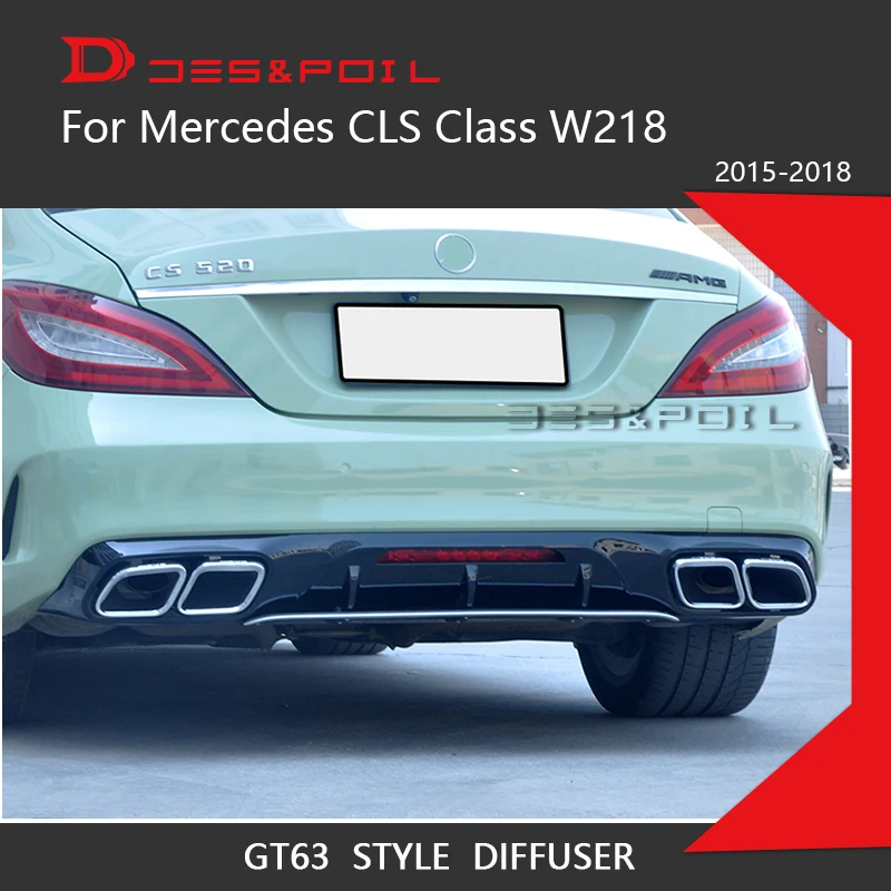 For CLS W218 Facelift GT 63 Style Rear Diffuser Lip Mercedes Benz 2015-2018 Shiny Black Plastic Parts CLS300 CLS320 CLS400 CLS63