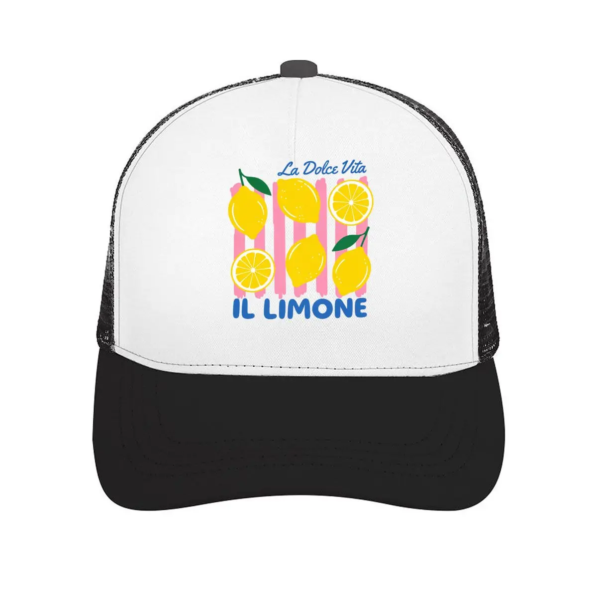 La Dolce Vita Il Limone Yellow Lemon Pink Stripes Graphic Design Mesh Baseball Cap Casual Hat For Womens Unisex Female