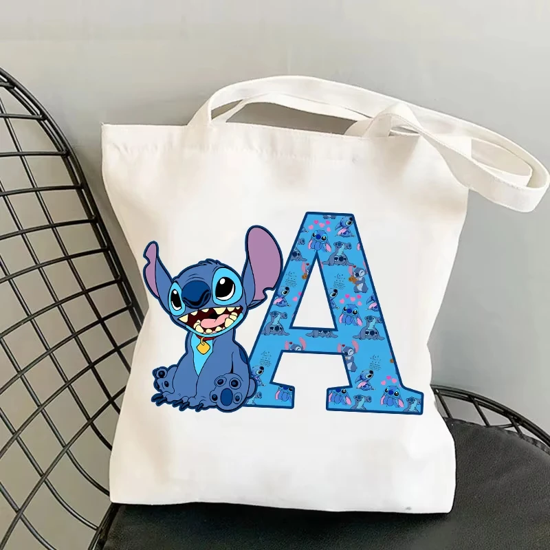 Funny Stitch Disney Canvas-Taschen, Umhängetaschen für Damen, niedlicher Cartoon-Buchstabe, bedruckt, Umhängetaschen, Einkaufstasche, Geburtstagsgeschenke
